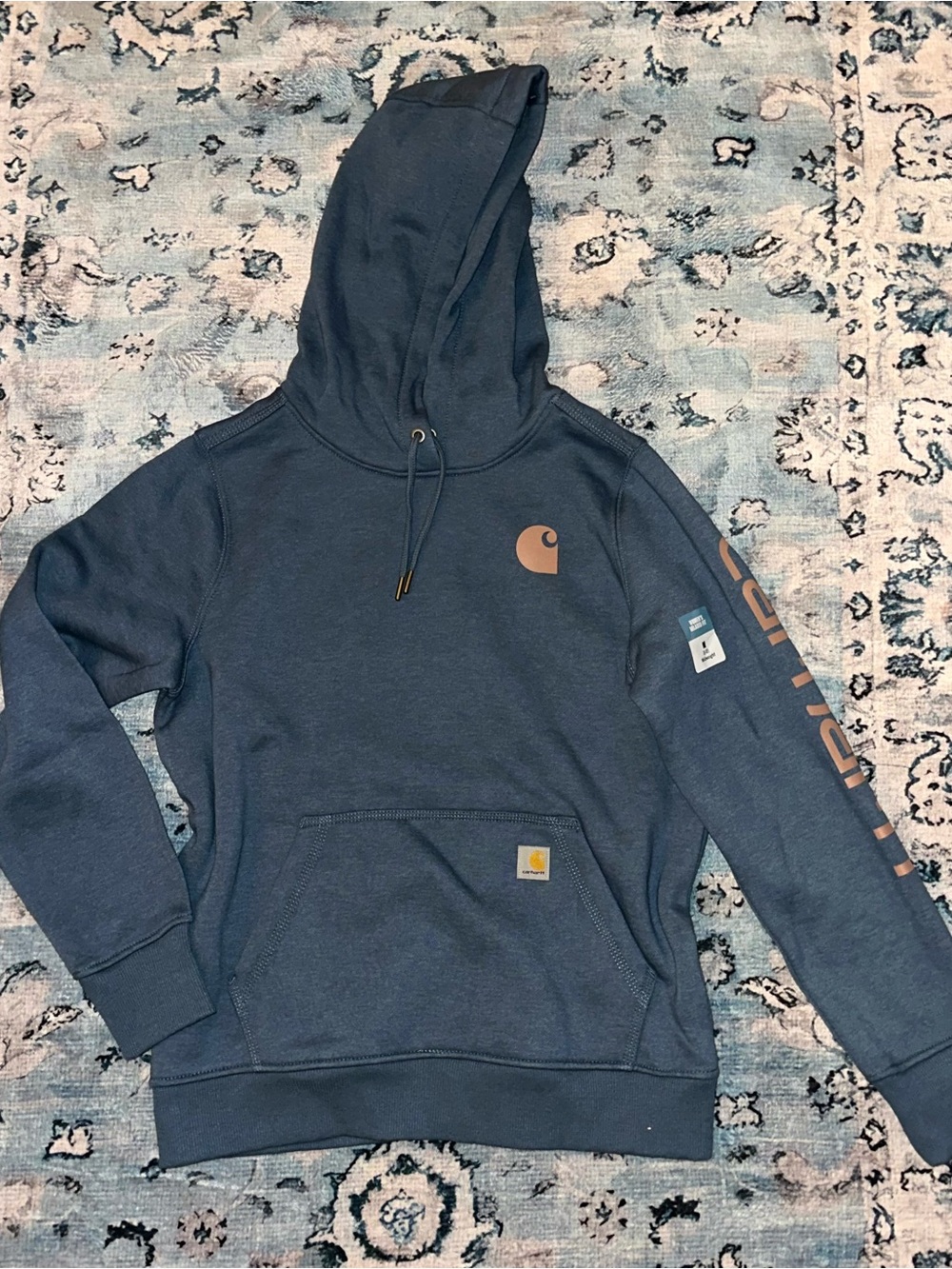 NWT Carhartt Women’s Hoodie Size Medium Blue with Pink Design